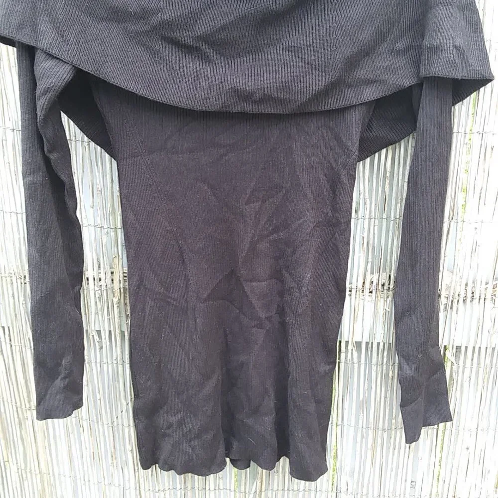 White House Black Market Black Sweater with Cowl, Peekaboo Area & Bow - XS NWT